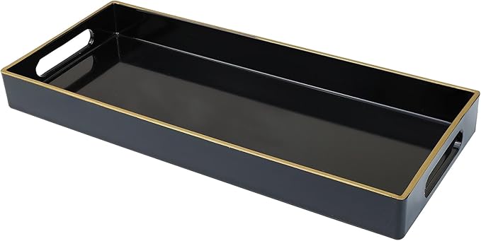Black Vanity Tray with Handles, Decorative Tray Desktop Storage Organizer for Bathroom, Living Room, 5.9"*13.7"