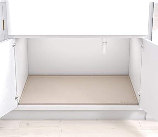 BASIN - Heavy Duty Under Sink Mat - Original Silicone Under Sink Mats - Under Sink Tray - Cover Kitchen Cabinet Liner Taupe 34.25x22