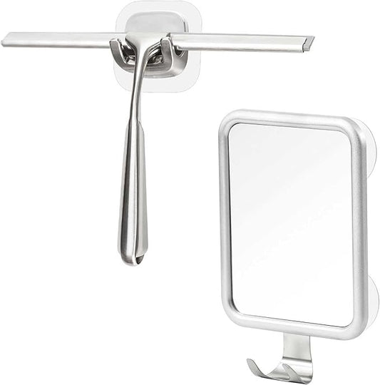 Ettori Shower Mirror Fogless for Shaving and Shower Squeegee for Glass Doors