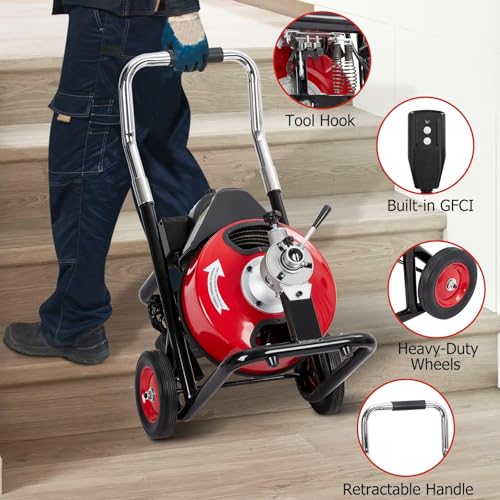 100Ft x 3/8Inch Drain Cleaner Machine, Portable Electric - Image 4