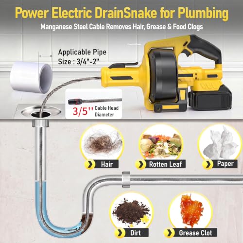 Cordless Drain Auger Compatible with Dewalt 20V Battery (No - Image 4