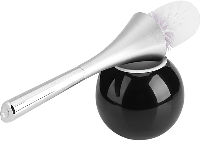 Toilet Brush Set, Stainless Steel Base Water Proof and ABS Plastic Handle Anti Impact, with Concealed Holder for Modern Bathroom Decor (Black Base)