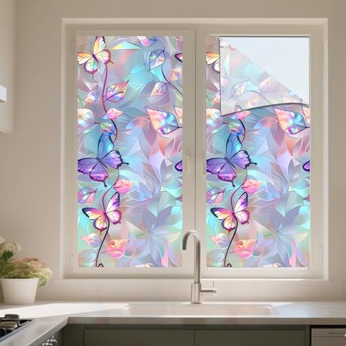 IVN Privacy Window Film Iridescent Butterfly Leaf Vine Window - Image 5
