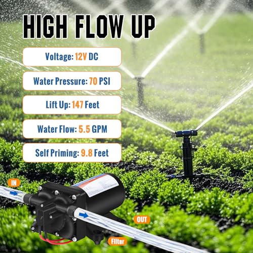 YOUNGTREE 12V RV Fresh Water Pressure Pump, 5.5GPM 70PSI - Image 4