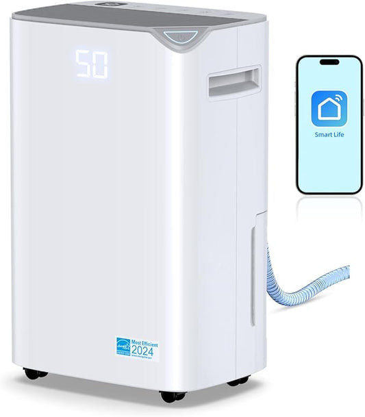 3000 Sq.Ft Wi-Fi Dehumidifiers for Home, 34 Pints Energy Star Certified Smart Dehumidifier for Basement, Bedroom, Bathroom, with Drain Hose, 3 Modes,24H Timer,Auto Defrost, Child Lock