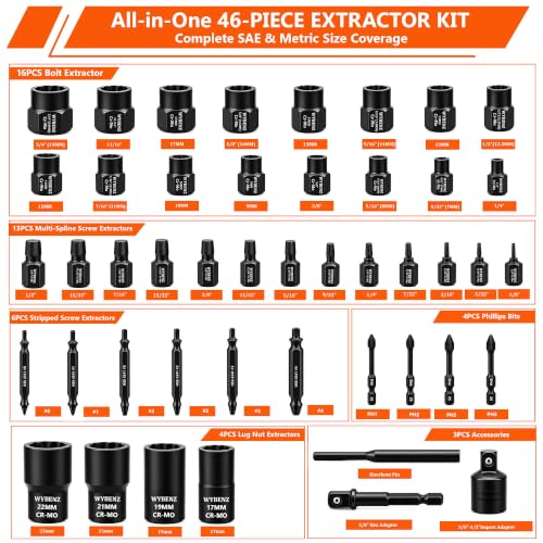 46Pcs Screw Extractor Set & Impact Lug Nut Extractor Set - Image 4
