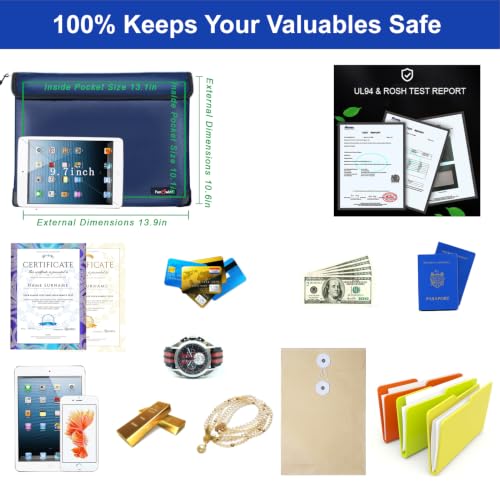 Fireproof Waterproof Money Document Bag, 13.9"x10.6", Blue - Image 6