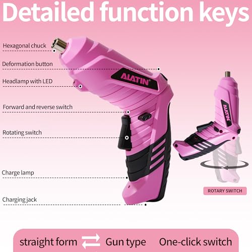 Pink Cordless Screwdriver Tool Set, 40-Piece Household | Hand Tools - Image 6