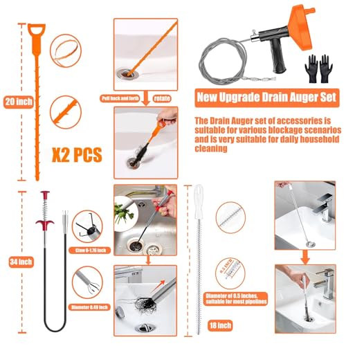 33 FT Drain Snake Auger, Plumbing Snake Drain Hair Clog - Image 4