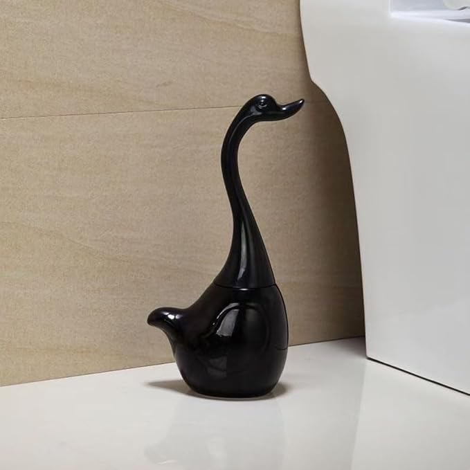 Ceramic Toilet Brush and Holder,Cute Bathroom Decor Toilet Bowl Brush Household Cleaning Tool for Bathtub,Black