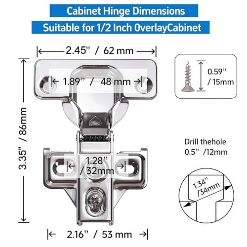 Cabinet Hinges - 40 Pack for 1/2 Inch Overlay Cabinet | Home Repair - Image 3