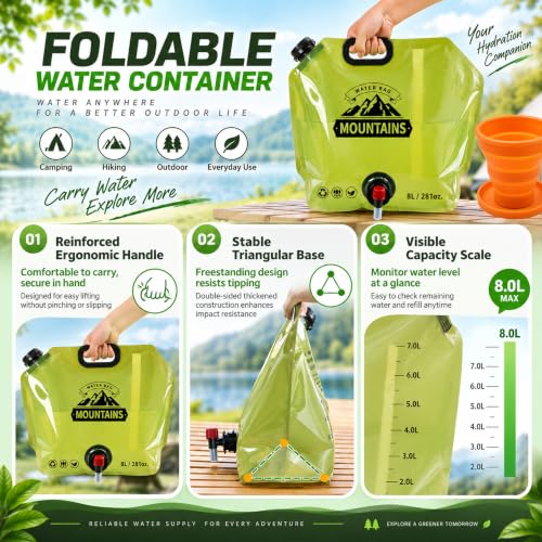 4 Pcs Collapsible Water Container Bag, 8L/2 Gallon Water - Image 6