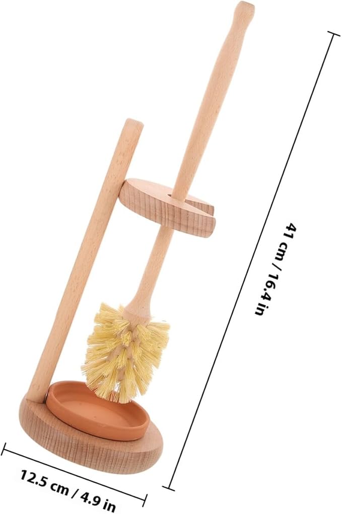 Toilet Bowl Brush Cleaner Set with Ceramic Beech Wood Holder Strong Bristles Toilet Scrubber for Bathroom Cleaning