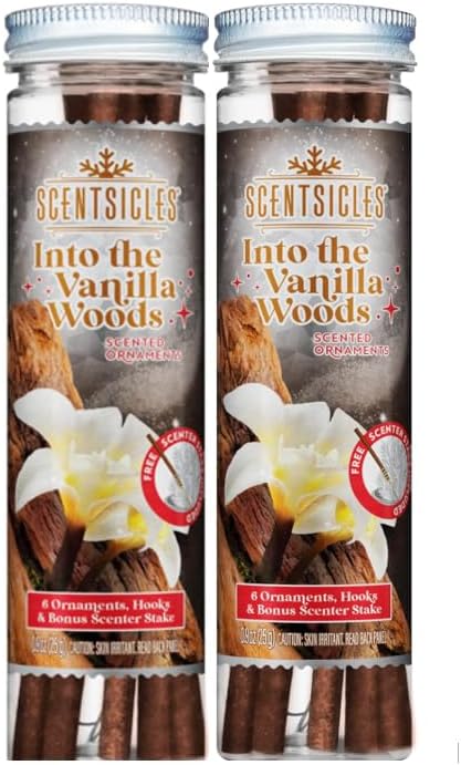 Scentsicles Into The Vanilla Woods Scented Sticks with Hooks - 2 Bottles (12 Sticks Total) Christmas Ornaments