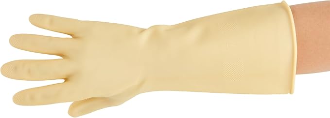 Restaurantware-Clean Tek Professional 22 Mil Small Cleaning Gloves, 1 Pair Of Long Cuff Gloves - No-Slip Grip, No-Powder, Yellow Latex Gloves For Kitchen Cleaning, Ideal For Washing Dishes