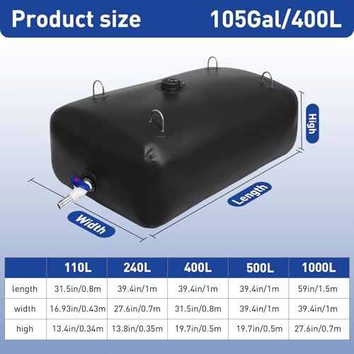 400 L/105 Gal Water Storage Bladder, Foldable Portable Water Tank - Image 3