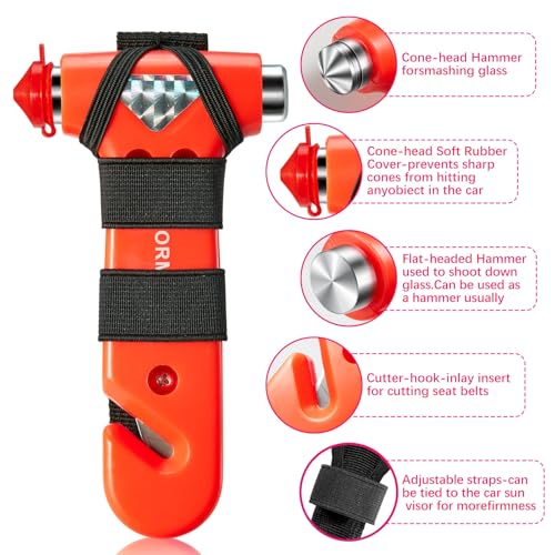 Car Safety Hammer with Seatbelt Cutter & Window Breaker, 2 Pack - Image 3