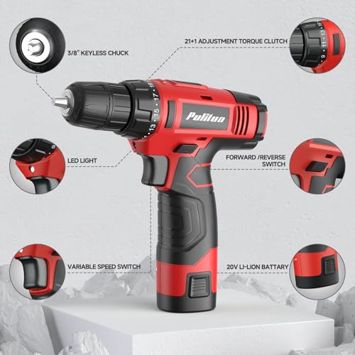 PULITUO 149-Piece Home Drill Set with Red 12V Cordless | Hand Tools - Image 5