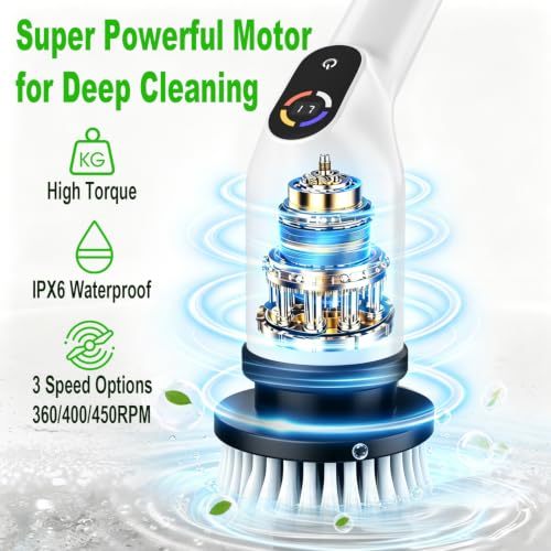 Cordless Large Power Cleaning Brush with Long Handle, Tub Spin - Image 7