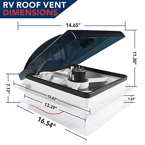 14" x 14" RV Roof Vent Fan 12V Manual Riser Reversible Manual - Image 2