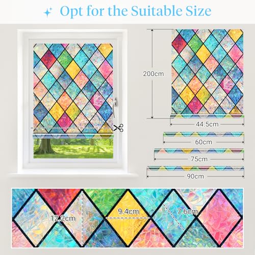 Haton Stained Glass Window Film, Rainbow Lattice Stickers - Image 6