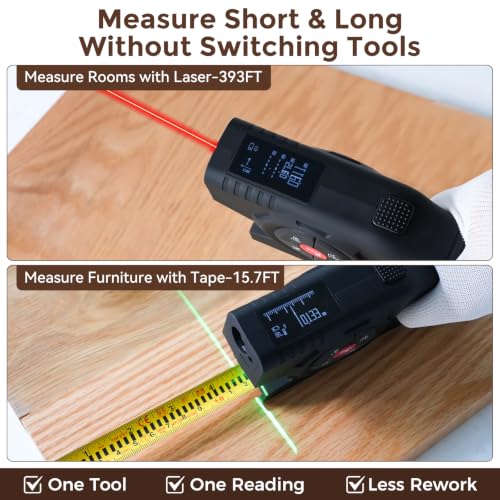 393Ft Digital Tape Measure 3-in-1 Laser Tape Measure & 16ft Tape - Image 3