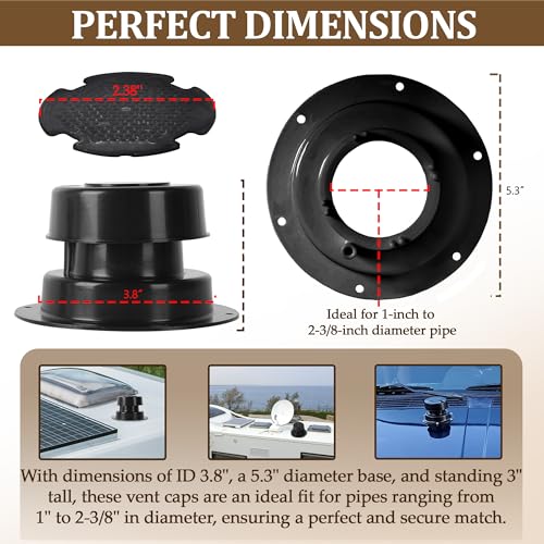 (2 Pack, Black RV Roof Vent Cover Kit with Putty Tape and Screws - Image 3