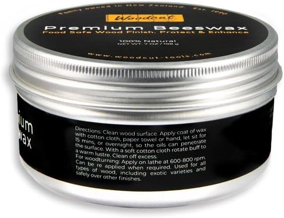 Beeswax Woodcut Premium 14oz total, Wood Cream Food Safe for Cutting Boards, Woodturning, Furniture, Benchtops and Baby Toys. Leather 2x Aluminium Containers with two Sponges