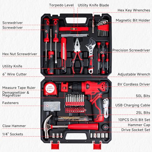 8V Cordless Drill Set, 132-Piece Home Tool Set for DIY & | Hand Tools - Image 7