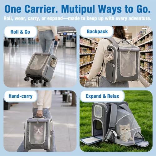 Pet Carrier Backpack with Wheels Rolling for Cats & Small Dogs - Image 4