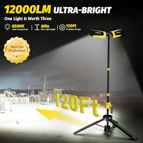 12000LM Rechargeable LED Work Light with Telescoping Tripod Stand - Image 4