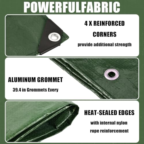 8x10 FT General Green Tarp, 8 Mil Tarp Waterproof - Image 5