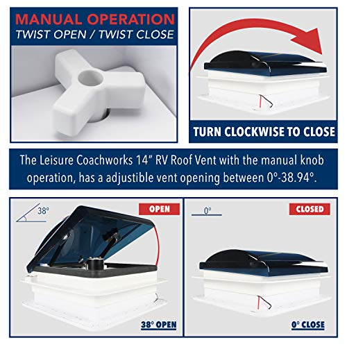 14" x 14" RV Roof Vent Fan 12V Manual Riser Reversible Manual - Image 7