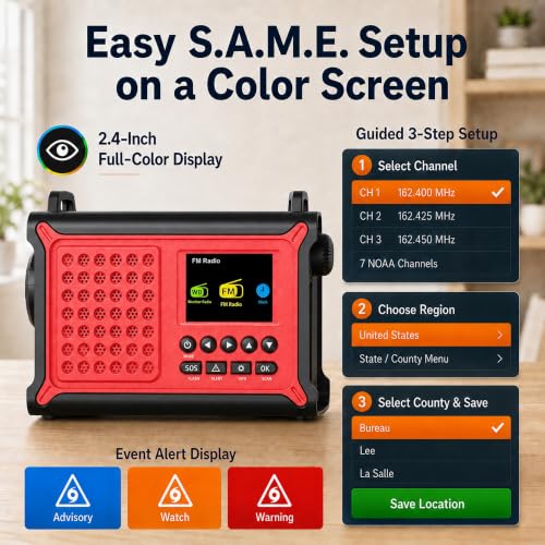 NOAA Emergency Weather Alert Radio with S.A.M.E., 12000mAh Hand - Image 5