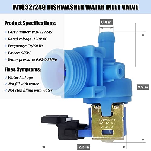UPGRADED W10327249 WPW10327249 Dishwasher Water Inlet Valve - Image 3