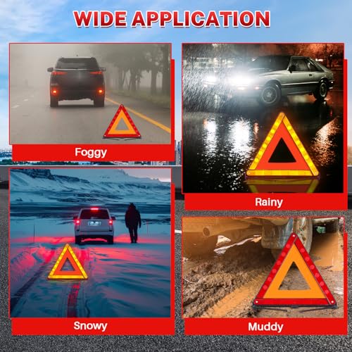 MAOPINER 3 Pack Reflective Emergency Warning Triangles with Case - Image 7