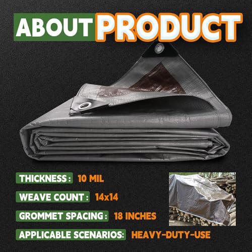 RAINDEWAY Tarps Heavy Duty Waterproof 10x12 Feet,10Mil - Image 7