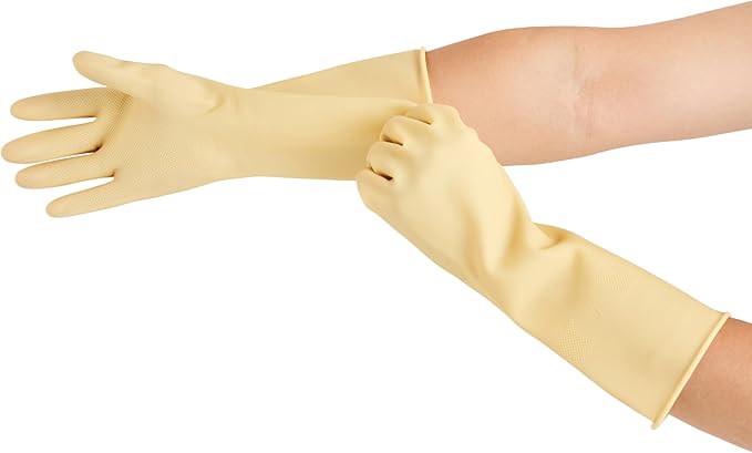 Restaurantware Cleaning Gloves Case of 10 Rubber 22 mil Household Gloves Chemical-Resistant Puncture-Resistant Abrasion-Resistant Yellow