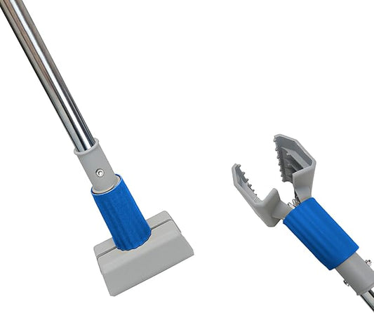 Heavy Duty Commercial Jaw Clamp Mop Handle 55.7 Inch, Thickened Stainless Steel Blue Mop Stick, Industrial Grade Replacement Adjustable Mop Rod