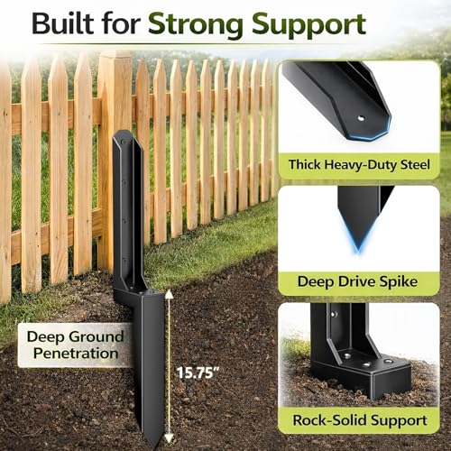 4Pack Fence Post Repair Kit, Heavy Duty Steel Ground Spike - Image 5
