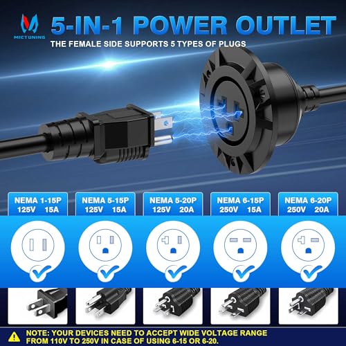 MICTUNING 5-in-1 Outdoor Power Outlet, 20A 125V AC Port Plug - Image 3