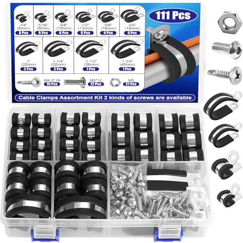 111 Pcs Cable Clamps - 10 Size Pipe Clamps Assortment Kit | Hand Tools - Image 2
