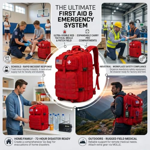 NOVO Medical Backpack Empty, Red Emergency Medical Bag - Image 5
