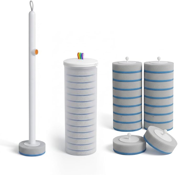 Disposable Toilet Brush, All-in-One Toilet Cleaning System,Toilet Bowl Wand Kit with 18 Count Scrubbing Pads Refills,Wall-Mounted,Compact,Multipurpose