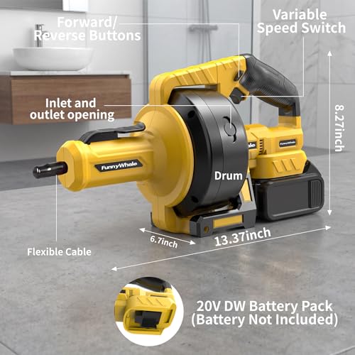 Cordless Drain Auger Compatible with Dewalt 20V Battery(No - Image 3