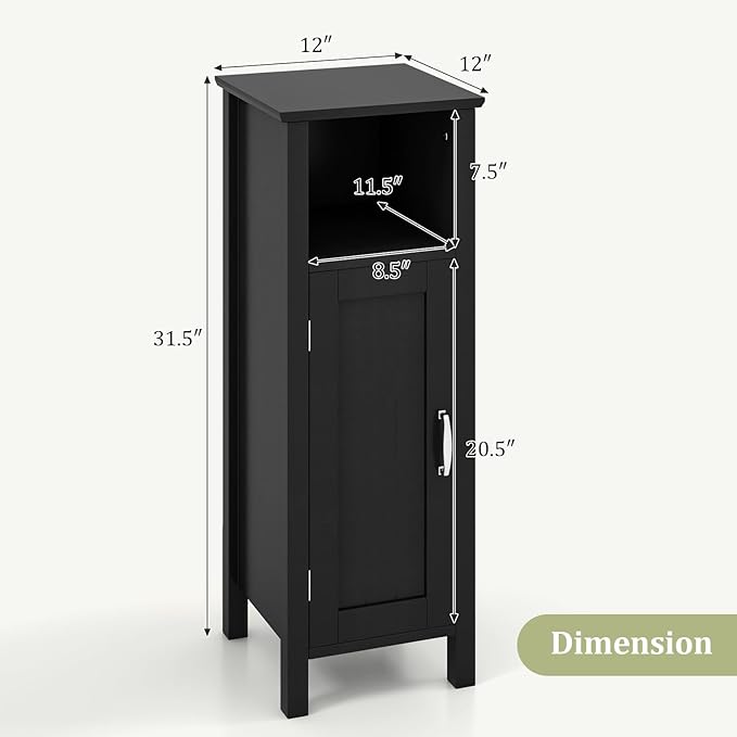 HAPPYGRILL Bathroom Floor Cabinet, Narrow Organizer Console Table Nightstand w/Adjustable Inner Shelves, Freestanding Storage Cabinet for Living Room Kitchen Entryway (Black)