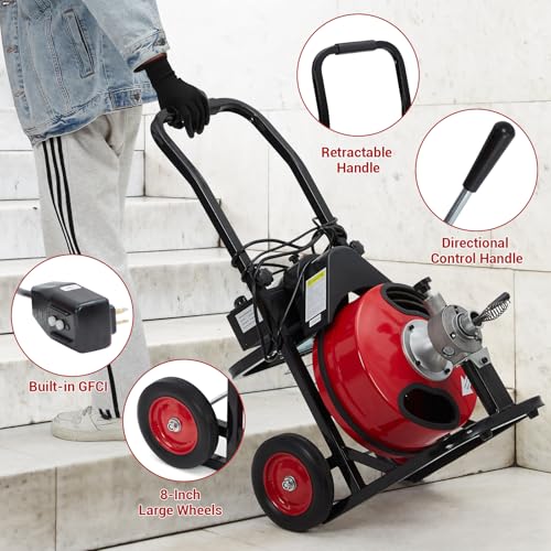 Electric Drain Cleaner Machine, 100FT x 1/2IN Steel Core - Image 5