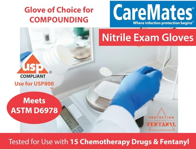 CareMates Nitrile Medical Exam Gloves, Latex Free Rubber, Powder Free, Extra Strong, 4 Mil Thick, Certified for Home Infusion, First Aid, Food Safe, Cleaning Gloves, Large, 300-Count