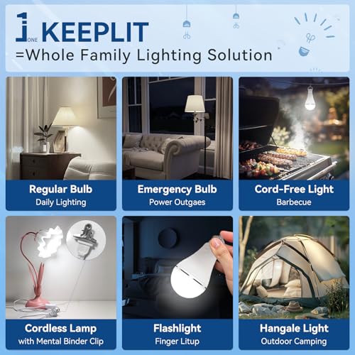 KeepLit 8PK Emergency Rechargeable Light Bulbs, 48H Battery - Image 3