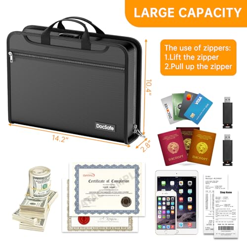 DocSafe Accordion File Organizer Bag with Lock, Fireproof - Image 4